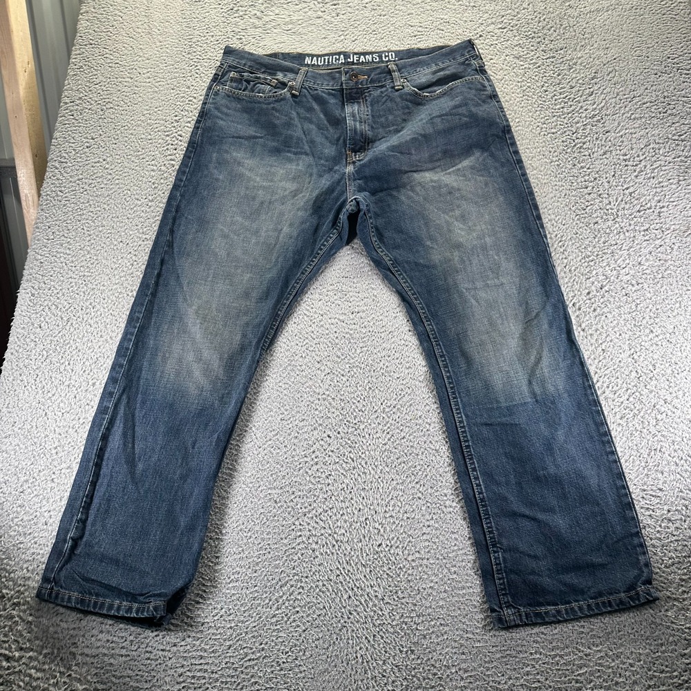 VTG Nautica Jeans Mens 38x30 Blue Denim Cotton Straight Relaxed Fit Baggy Faded